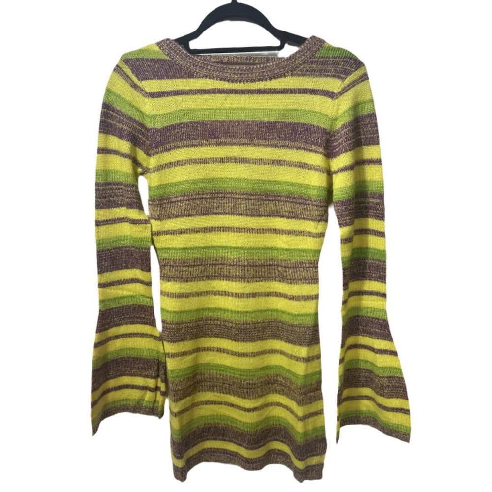 NWT Vintage-Inspired Multicolor Knit Mini Dress with Open Back Lace-Up Detail M - Picture 3 of 7